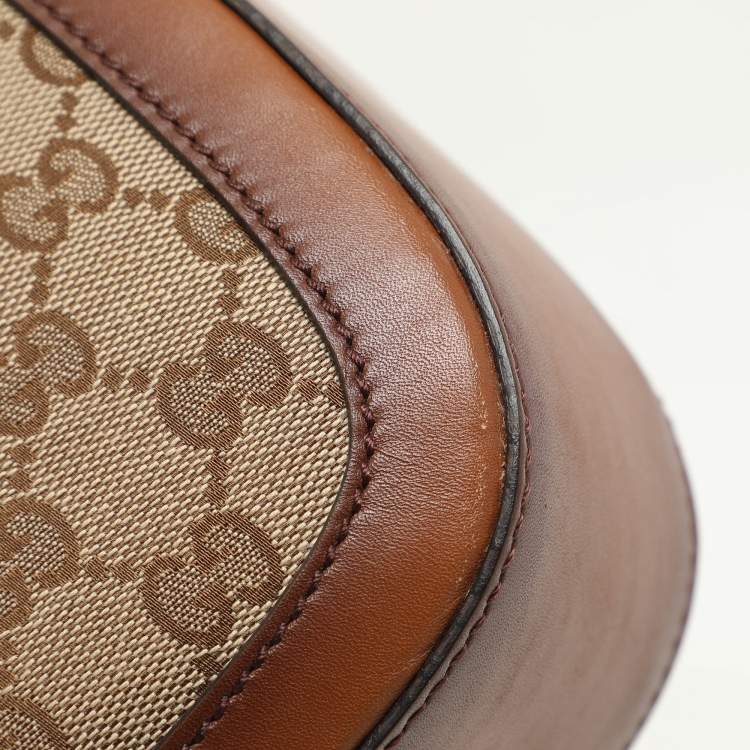 Pre Owned Gucci Beige/Brown GG Canvas and Leather Lady Web Flap Crossbody Bag