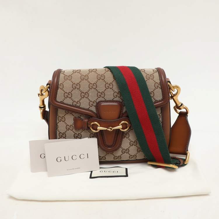 Pre Owned Gucci Beige/Brown GG Canvas and Leather Lady Web Flap Crossbody Bag