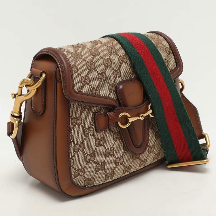 Pre Owned Gucci Beige/Brown GG Canvas and Leather Lady Web Flap Crossbody Bag