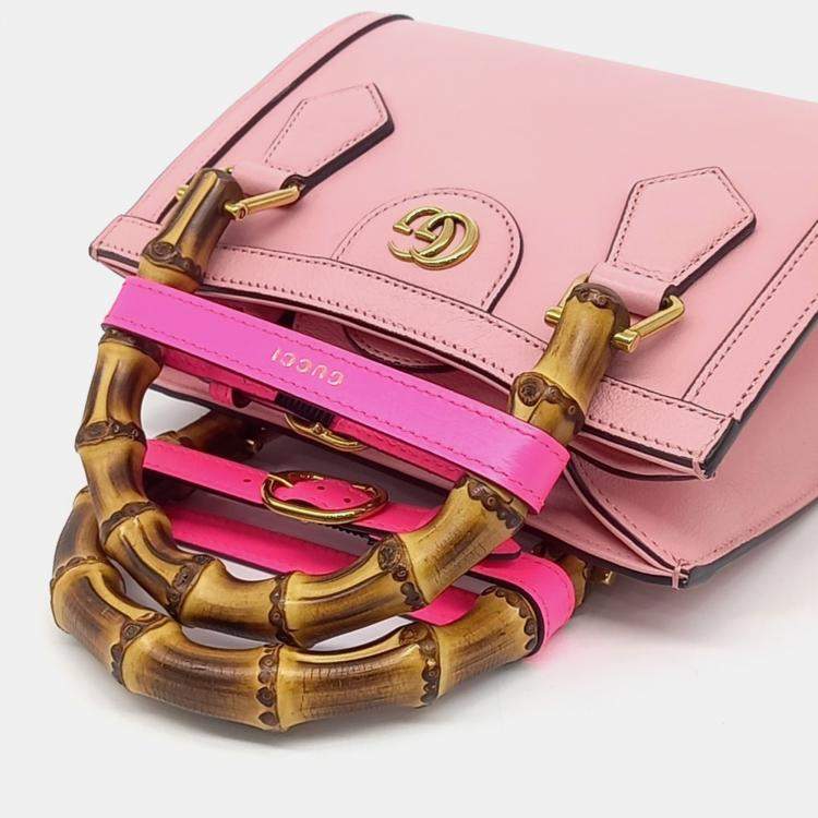 Pre Owned Gucci Pink Leather Diana tote and shoulder bag