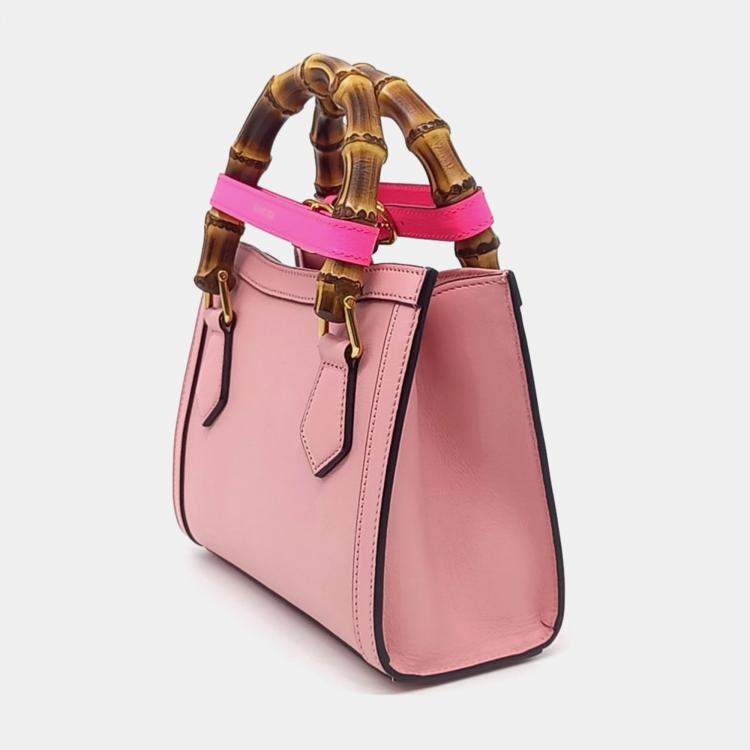 Pre Owned Gucci Pink Leather Diana tote and shoulder bag