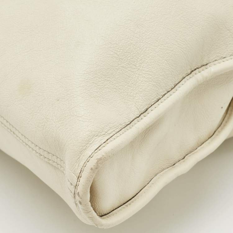 Pre Owned Gucci Off White Leather Large Web Rajah Tote