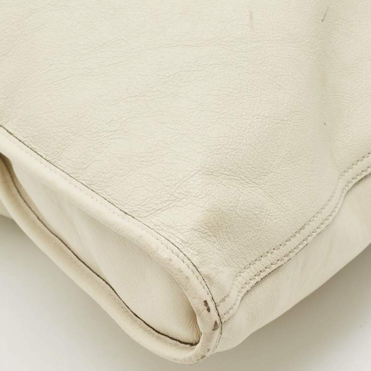 Pre Owned Gucci Off White Leather Large Web Rajah Tote