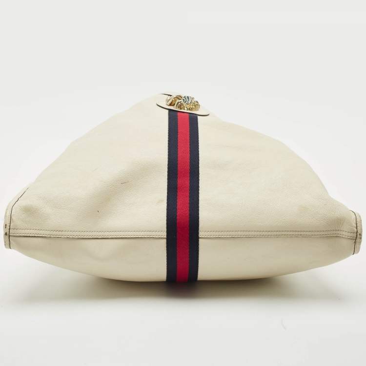 Pre Owned Gucci Off White Leather Large Web Rajah Tote