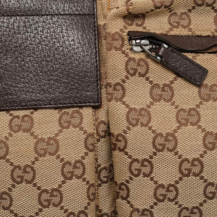 Pre Owned Gucci Dark Brown/Beige GG Canvas Web Double Pocket Belt Bag