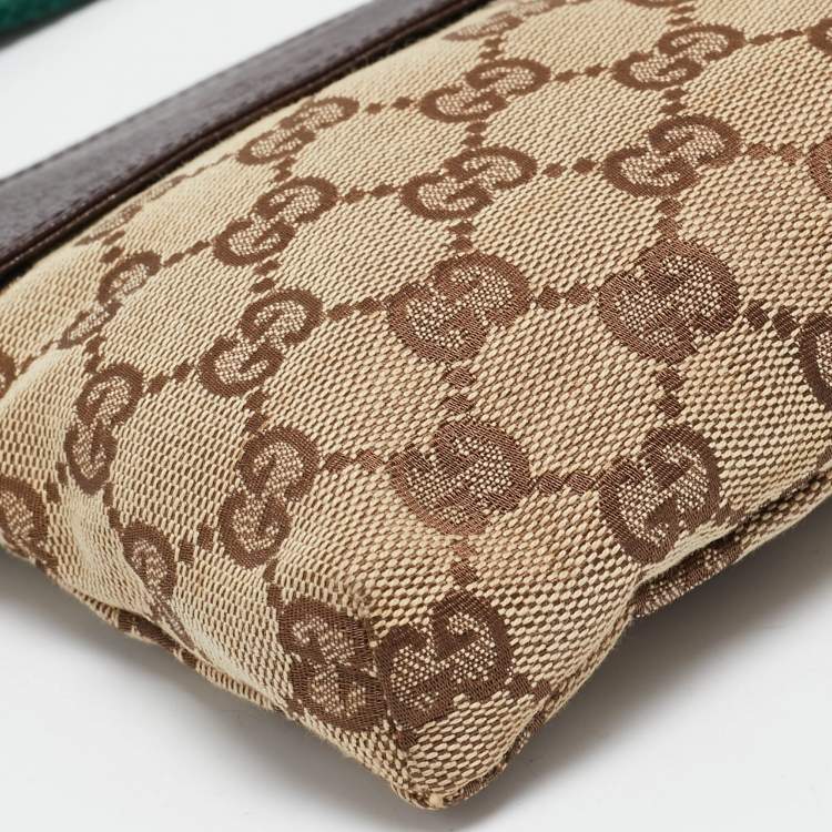 Pre Owned Gucci Dark Brown/Beige GG Canvas Web Double Pocket Belt Bag
