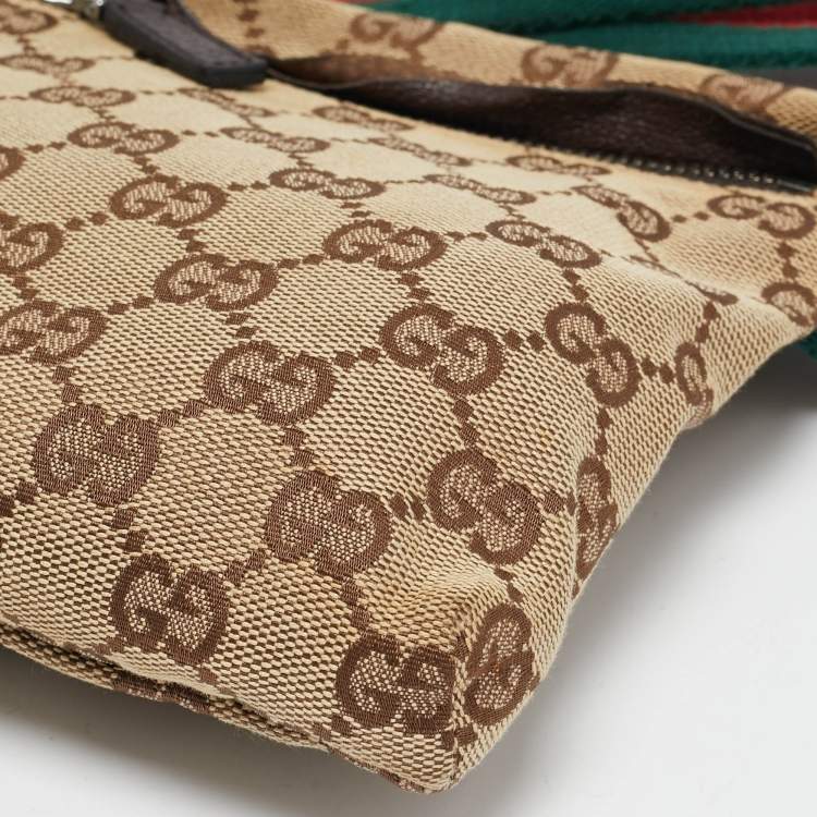 Pre Owned Gucci Dark Brown/Beige GG Canvas Web Double Pocket Belt Bag