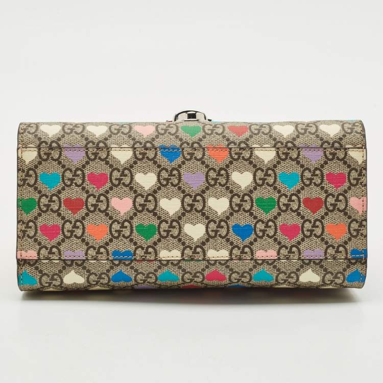 Pre Owned Gucci Multicolor GG Hearts Supreme Canvas and Leather Messenger Bag