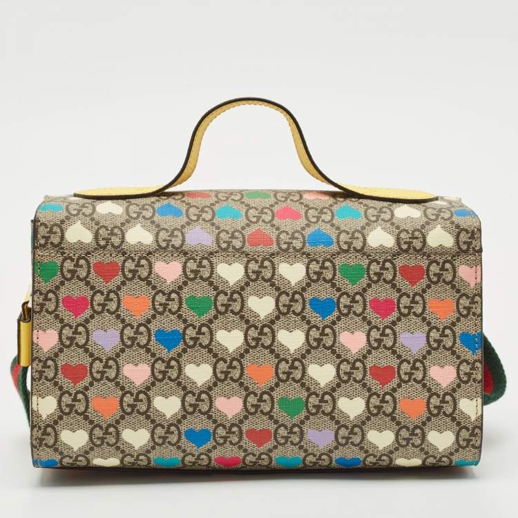 Pre Owned Gucci Multicolor GG Hearts Supreme Canvas and Leather Messenger Bag
