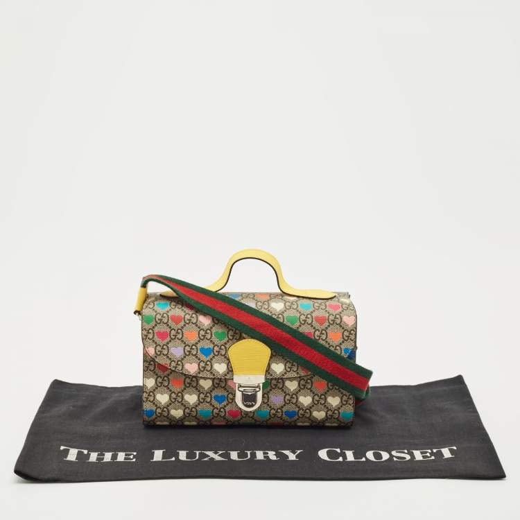 Pre Owned Gucci Multicolor GG Hearts Supreme Canvas and Leather Messenger Bag