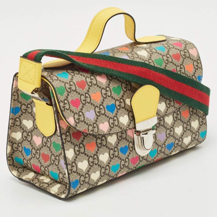 Pre Owned Gucci Multicolor GG Hearts Supreme Canvas and Leather Messenger Bag