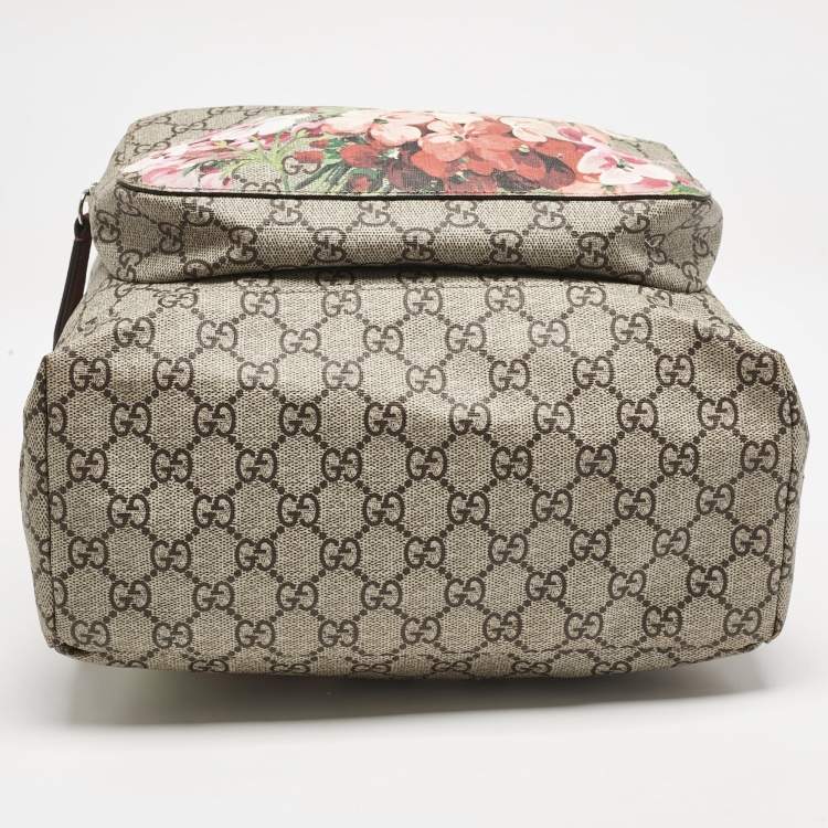 Pre Owned Gucci Pink/Beige GG Supreme Canvas Blooms Drawstring Bakcpack