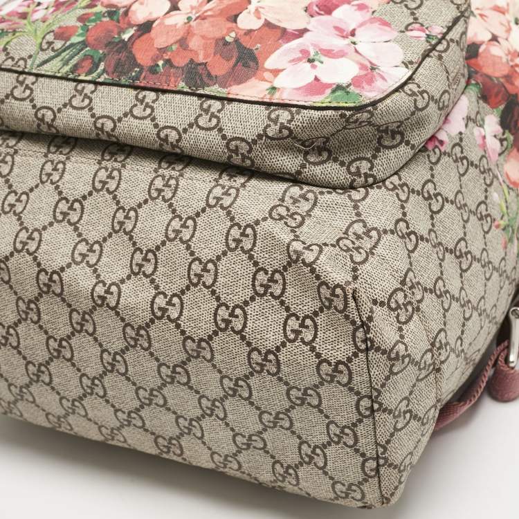 Pre Owned Gucci Pink/Beige GG Supreme Canvas Blooms Drawstring Bakcpack