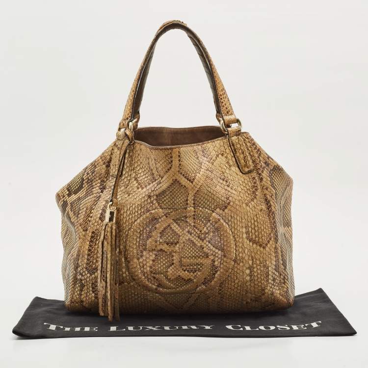 Pre Owned Gucci Beige Python Medium Dubai Exclusive Soho Tote