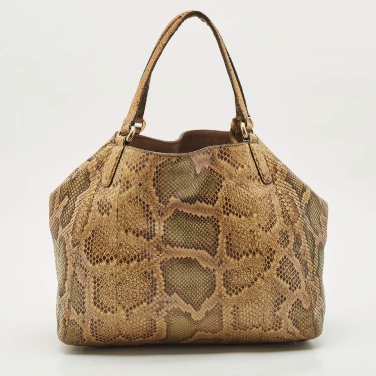 Pre Owned Gucci Beige Python Medium Dubai Exclusive Soho Tote
