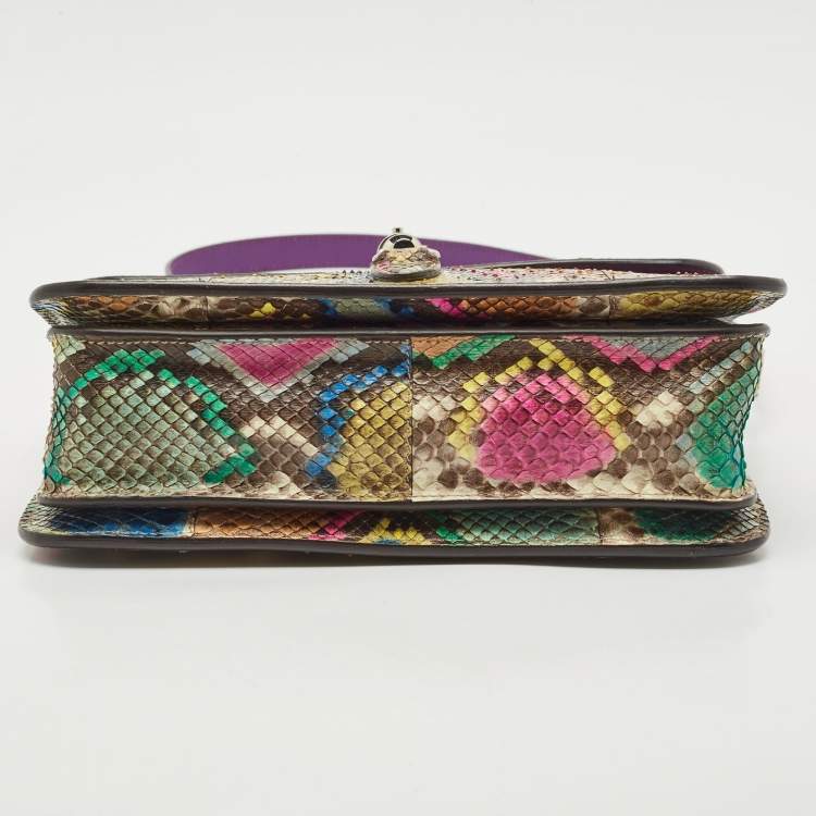 Pre Owned Gucci Multicolor Python Jackie Flap Crossbody Bag