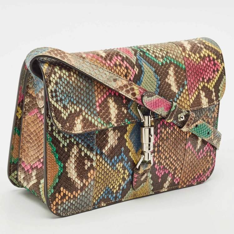 Pre Owned Gucci Multicolor Python Jackie Flap Crossbody Bag