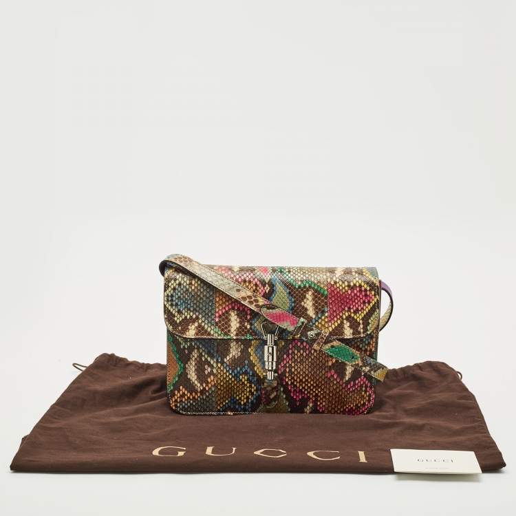 Pre Owned Gucci Multicolor Python Jackie Flap Crossbody Bag