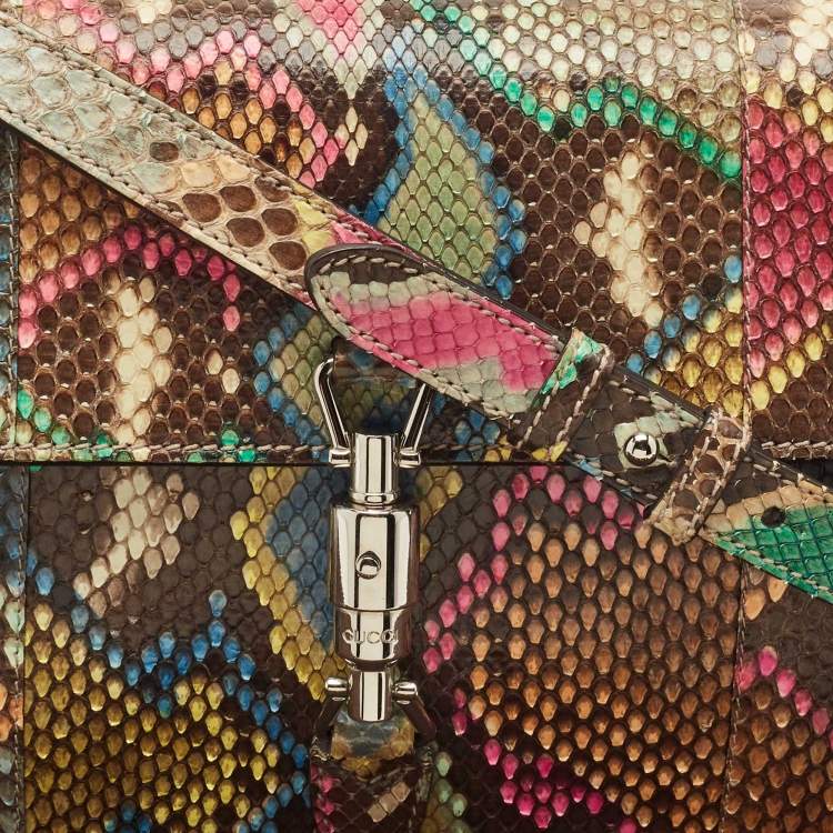 Pre Owned Gucci Multicolor Python Jackie Flap Crossbody Bag