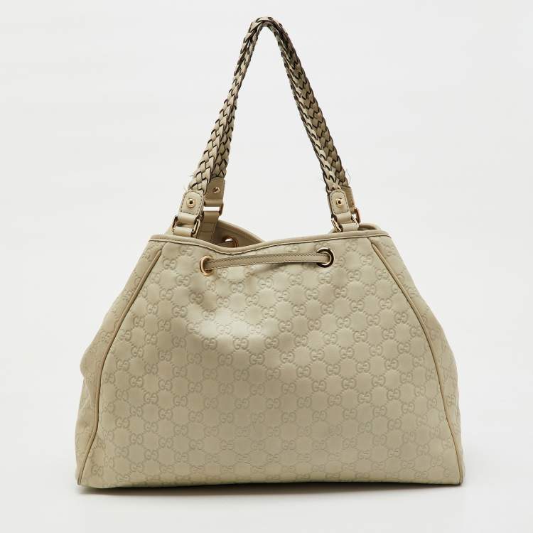 Pre Owned Gucci Cream Guccissima Leather Large Peggy Drawstring Tote