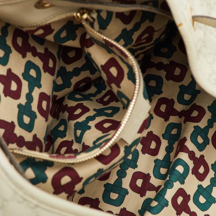 Pre Owned Gucci Cream Guccissima Leather Large Peggy Drawstring Tote