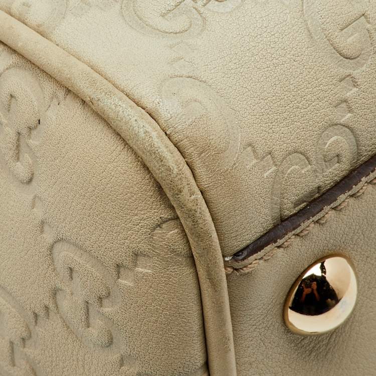 Pre Owned Gucci Cream Guccissima Leather Large Peggy Drawstring Tote