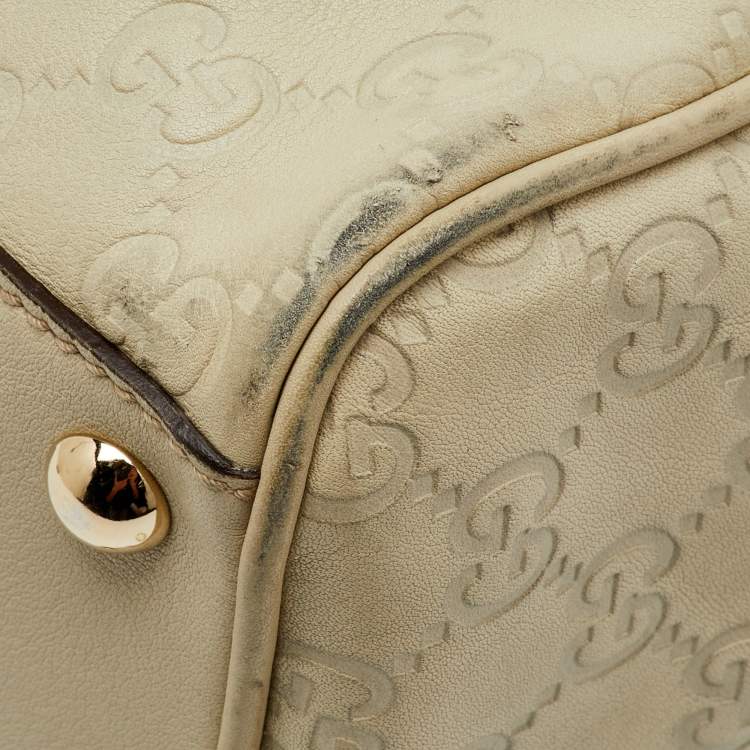 Pre Owned Gucci Cream Guccissima Leather Large Peggy Drawstring Tote