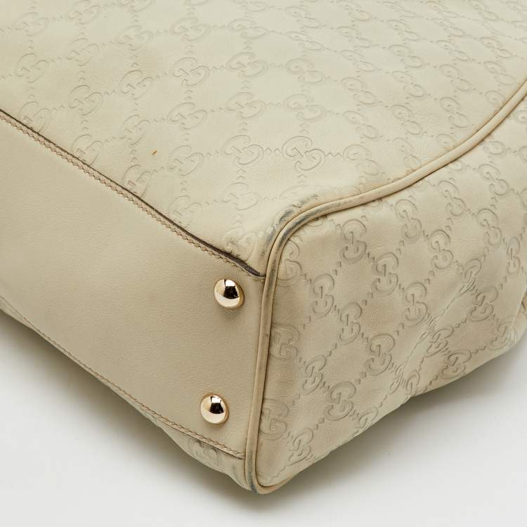Pre Owned Gucci Cream Guccissima Leather Large Peggy Drawstring Tote