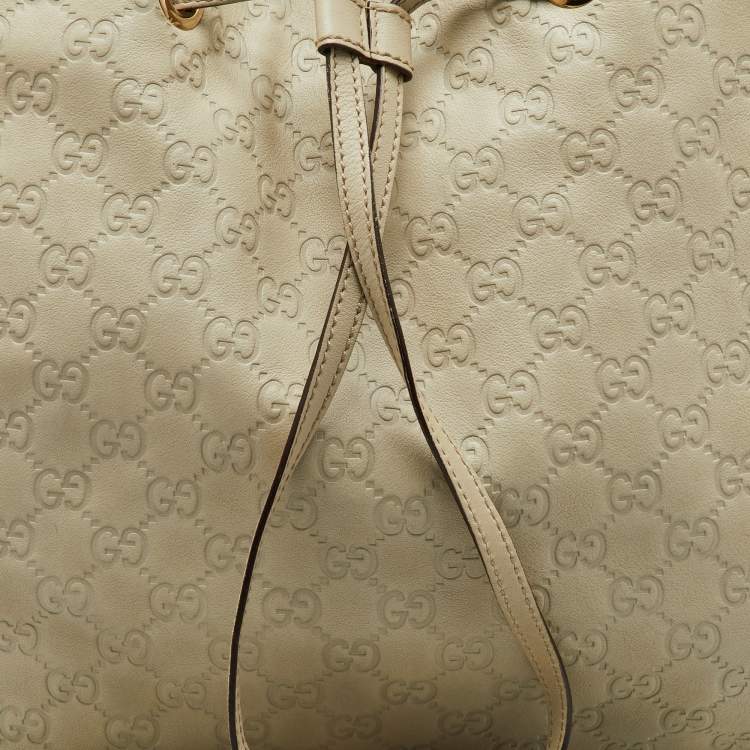 Pre Owned Gucci Cream Guccissima Leather Large Peggy Drawstring Tote