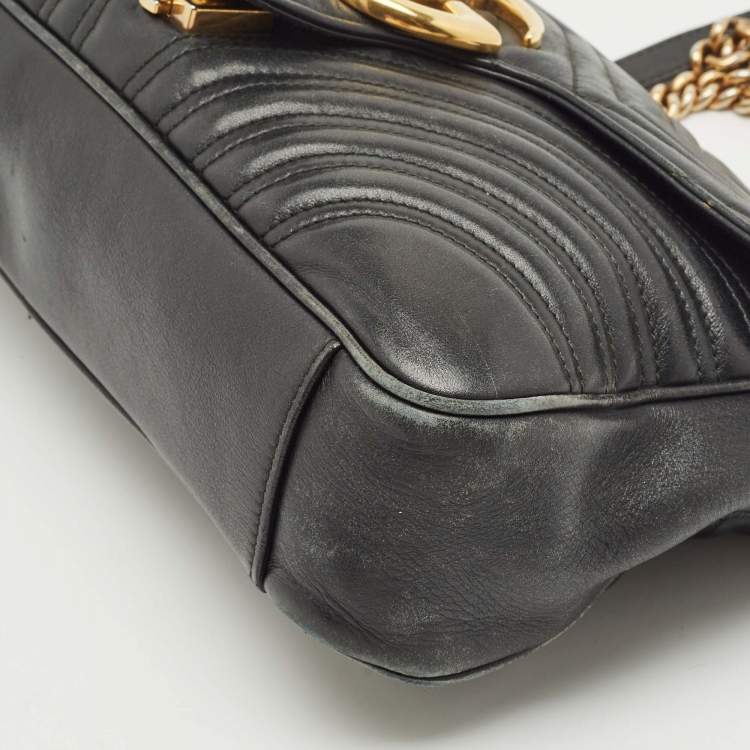 Pre Owned Gucci Black Matelasse Leather Medium GG Marmont Shoulder Bag