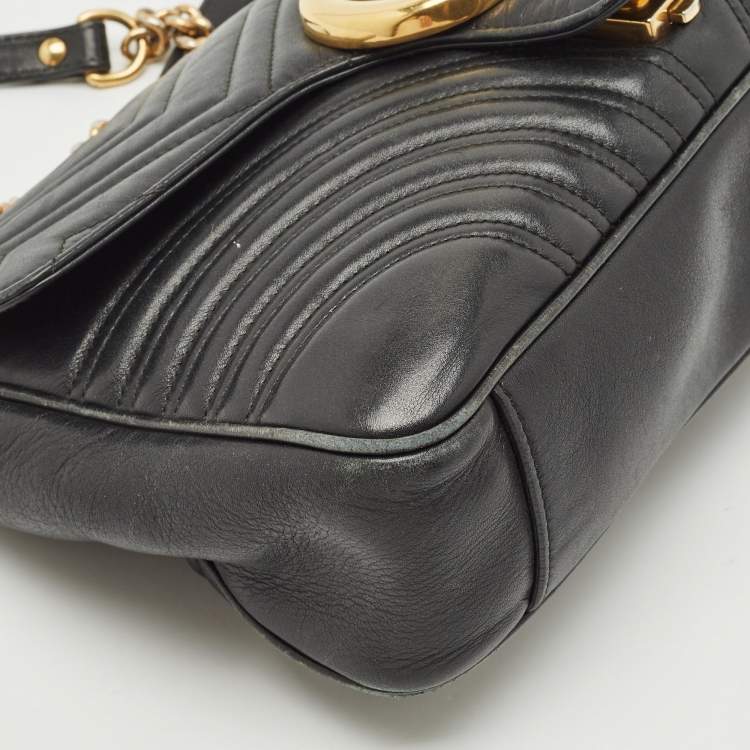 Pre Owned Gucci Black Matelasse Leather Medium GG Marmont Shoulder Bag