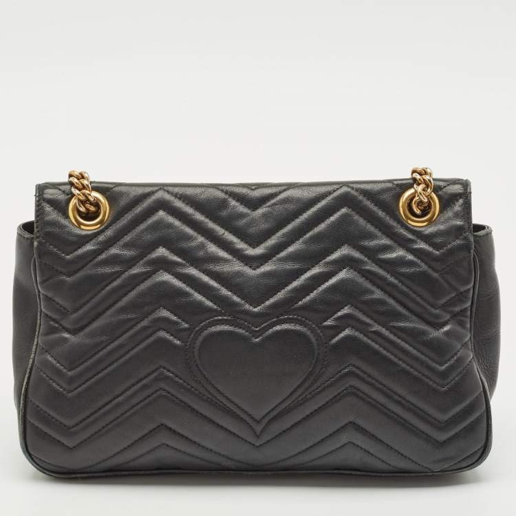 Pre Owned Gucci Black Matelasse Leather Medium GG Marmont Shoulder Bag