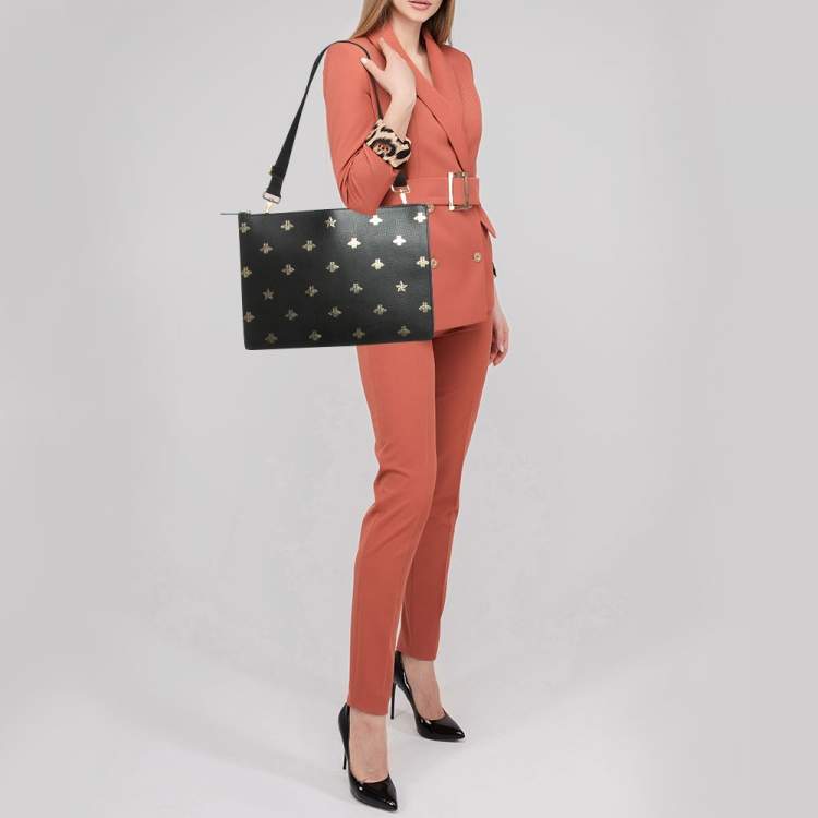 Pre Owned Gucci Black Leather Bee Star Messenger Bag