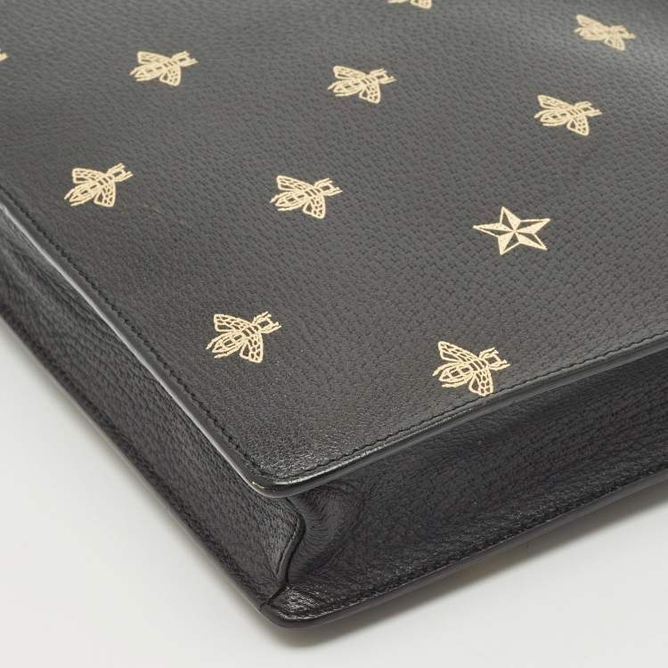Pre Owned Gucci Black Leather Bee Star Messenger Bag