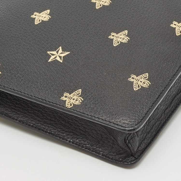 Pre Owned Gucci Black Leather Bee Star Messenger Bag
