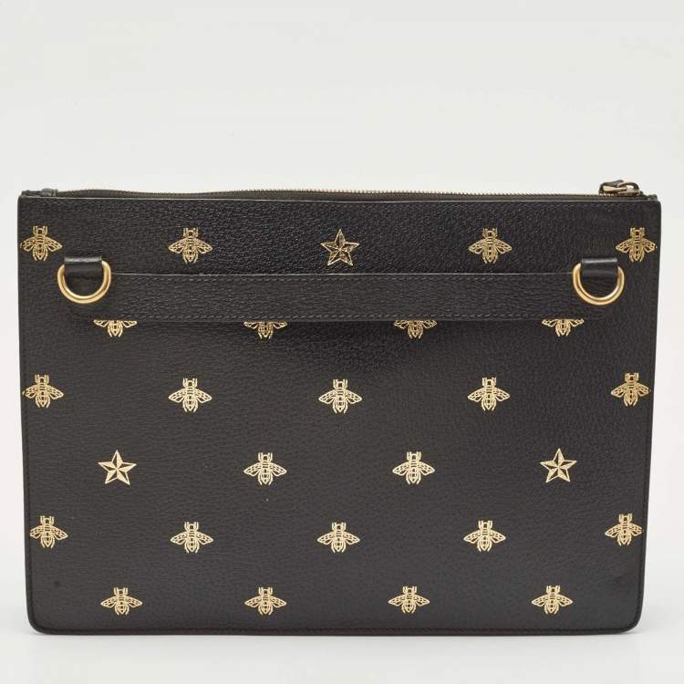 Pre Owned Gucci Black Leather Bee Star Messenger Bag
