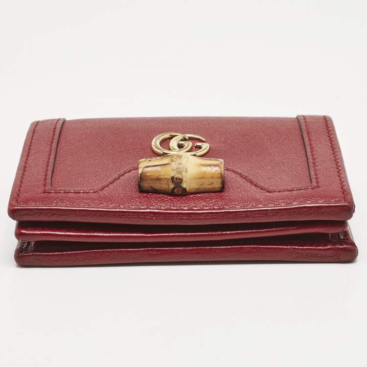 Pre Owned Gucci Burgundy Leather Bamboo Diana Card Case
