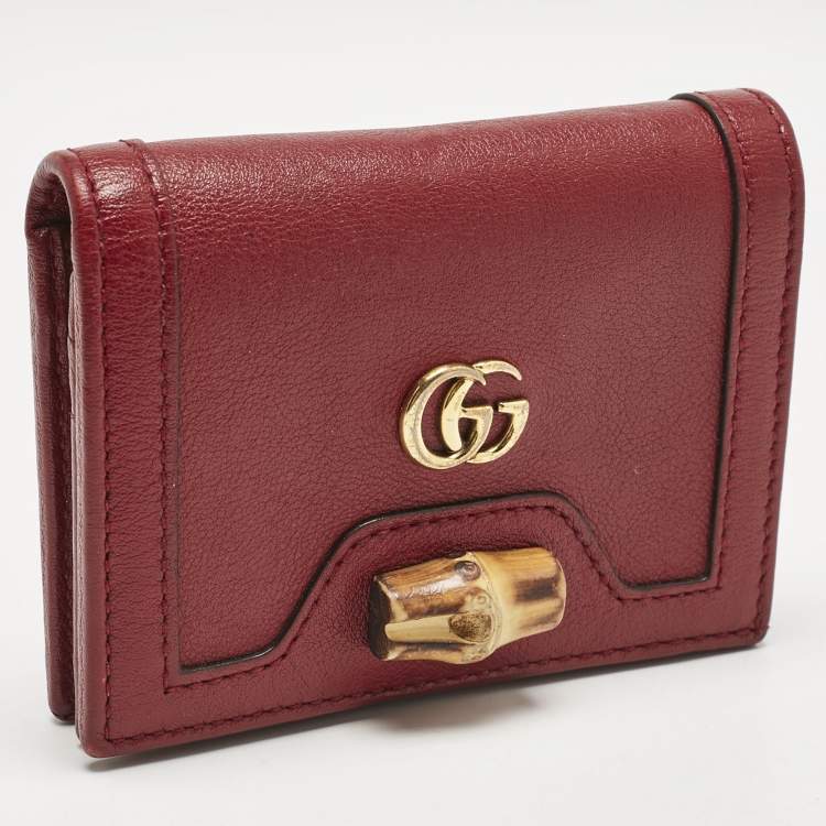 Pre Owned Gucci Burgundy Leather Bamboo Diana Card Case