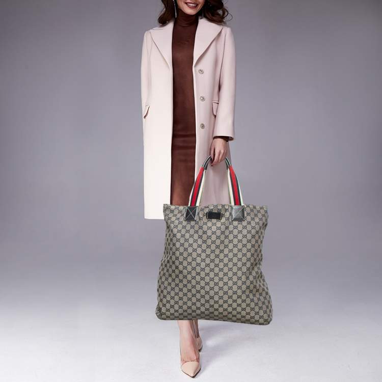 Pre Owned Gucci Blue/Beige GG Canvas Vertical Shopper Tote