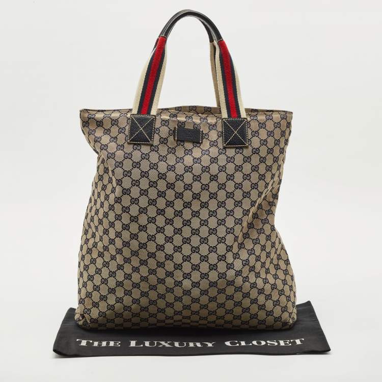Pre Owned Gucci Blue/Beige GG Canvas Vertical Shopper Tote