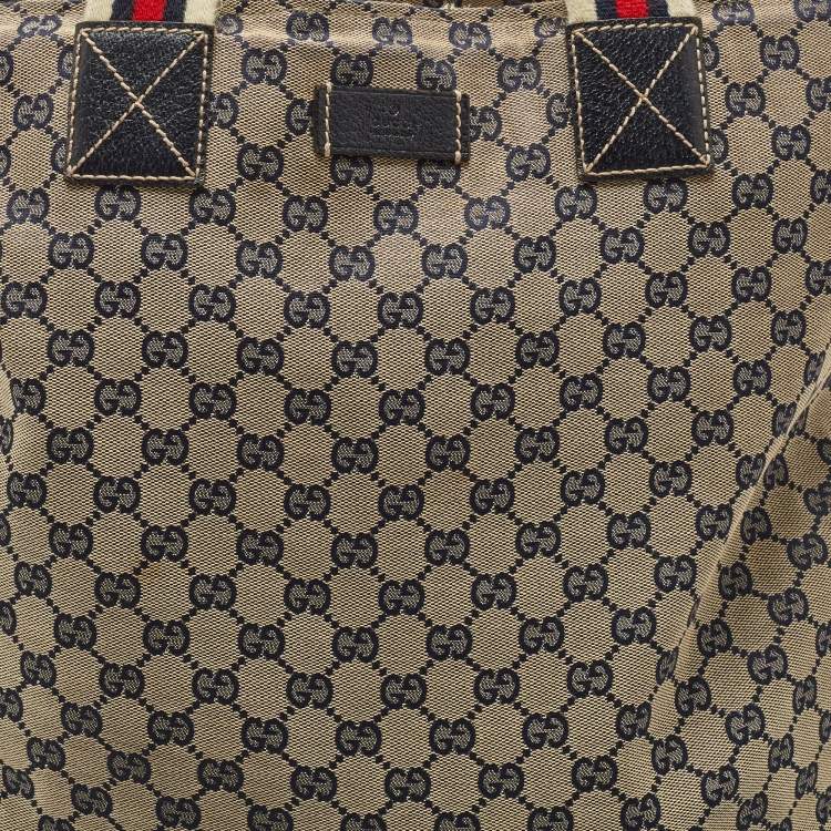Pre Owned Gucci Blue/Beige GG Canvas Vertical Shopper Tote
