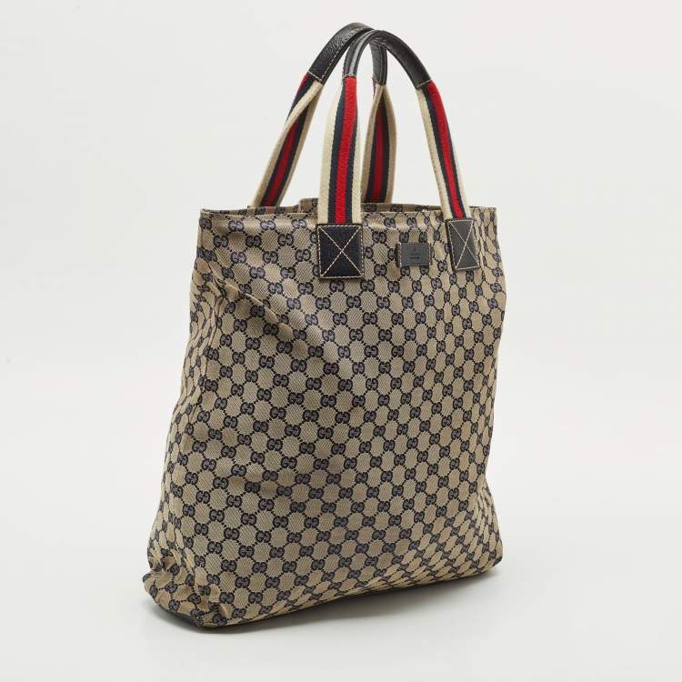 Pre Owned Gucci Blue/Beige GG Canvas Vertical Shopper Tote