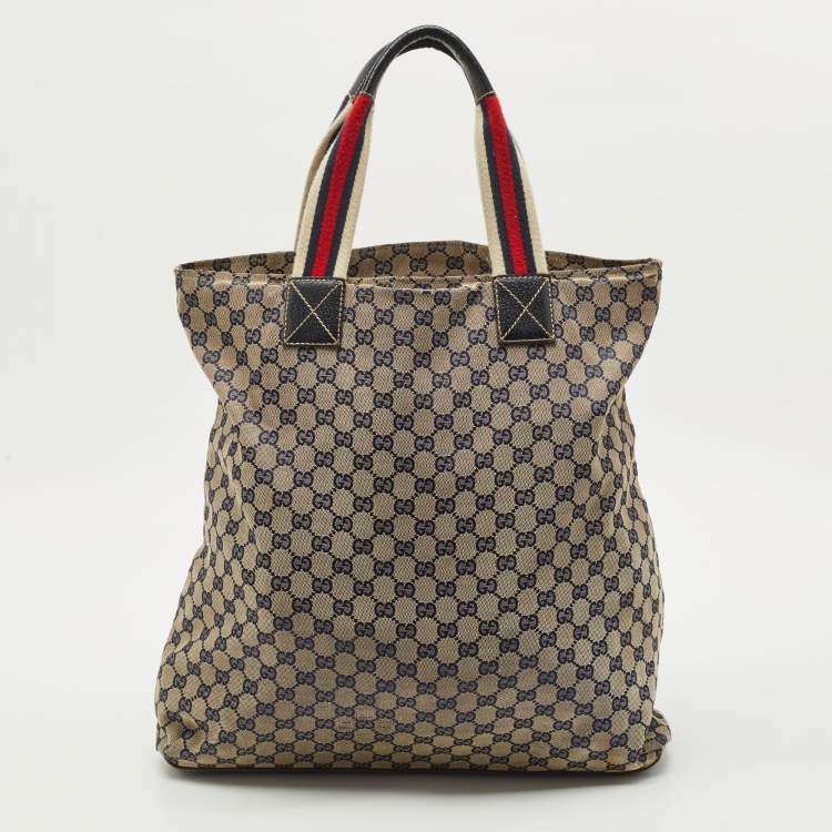 Pre Owned Gucci Blue/Beige GG Canvas Vertical Shopper Tote