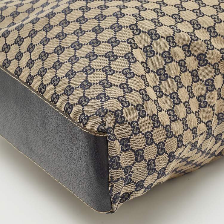 Pre Owned Gucci Blue/Beige GG Canvas Vertical Shopper Tote