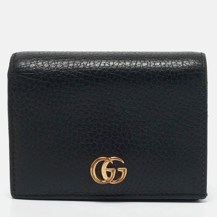 مملوكة مسبقًا Gucci Black Leather GG Marmont Flap Card Case