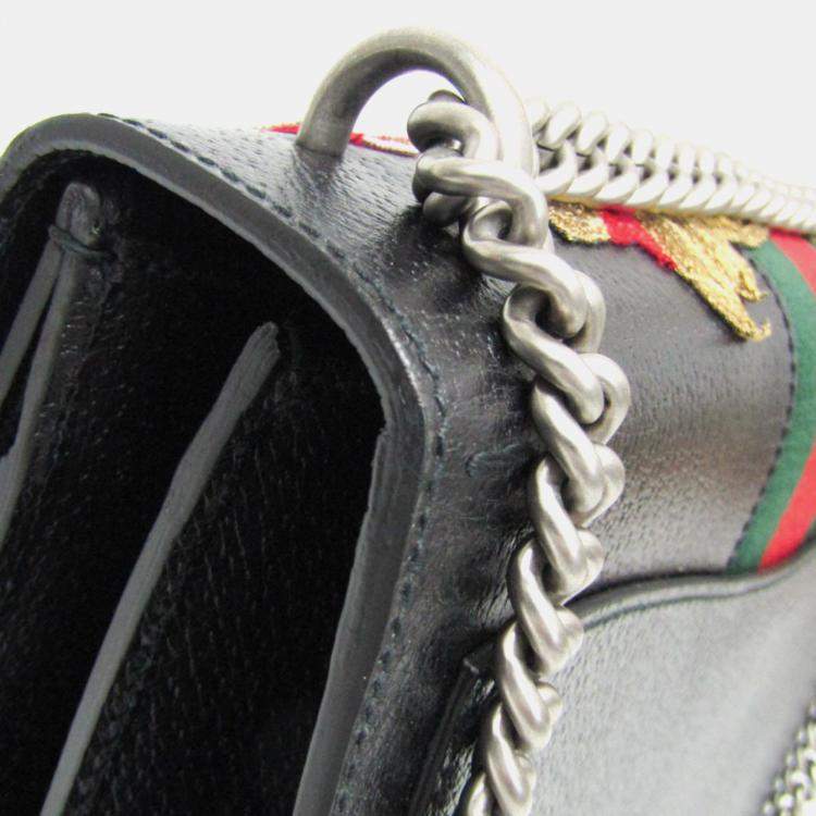 Pre Owned Gucci Black Leather Dionysus Flower Shoulder Bag