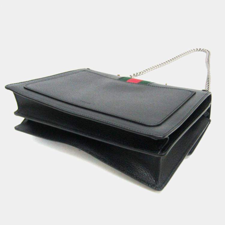 Pre Owned Gucci Black Leather Dionysus Flower Shoulder Bag