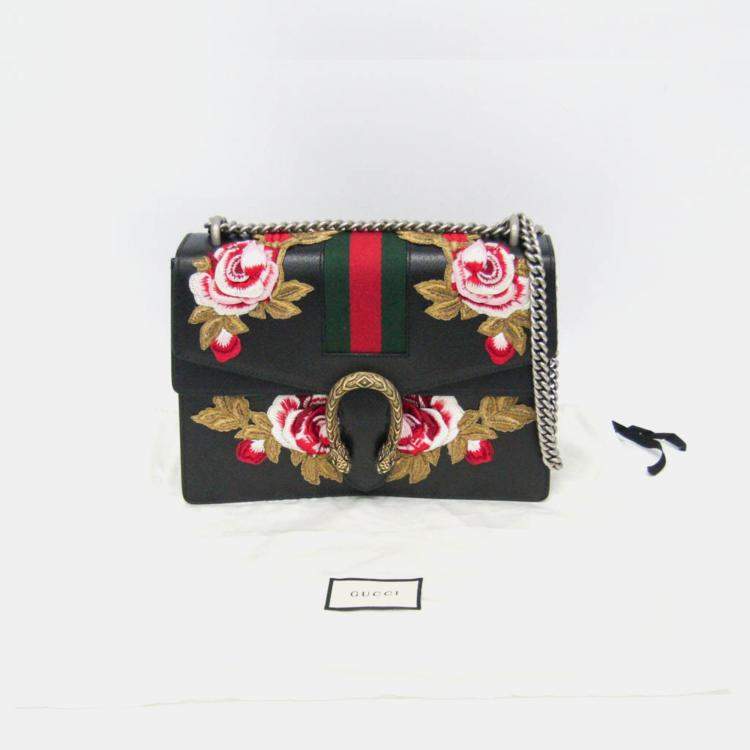 Pre Owned Gucci Black Leather Dionysus Flower Shoulder Bag