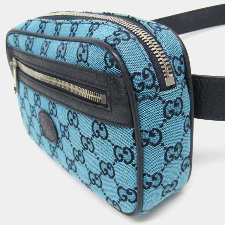 Pre Owned Gucci Blue Dark Navy GG Canvas Leather Waist Bag