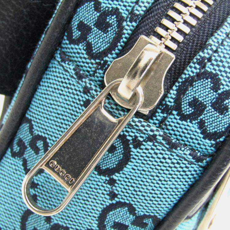 Pre Owned Gucci Blue Dark Navy GG Canvas Leather Waist Bag